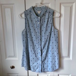 J. Crew Sleeveless Shirt Button Down Polka Dots